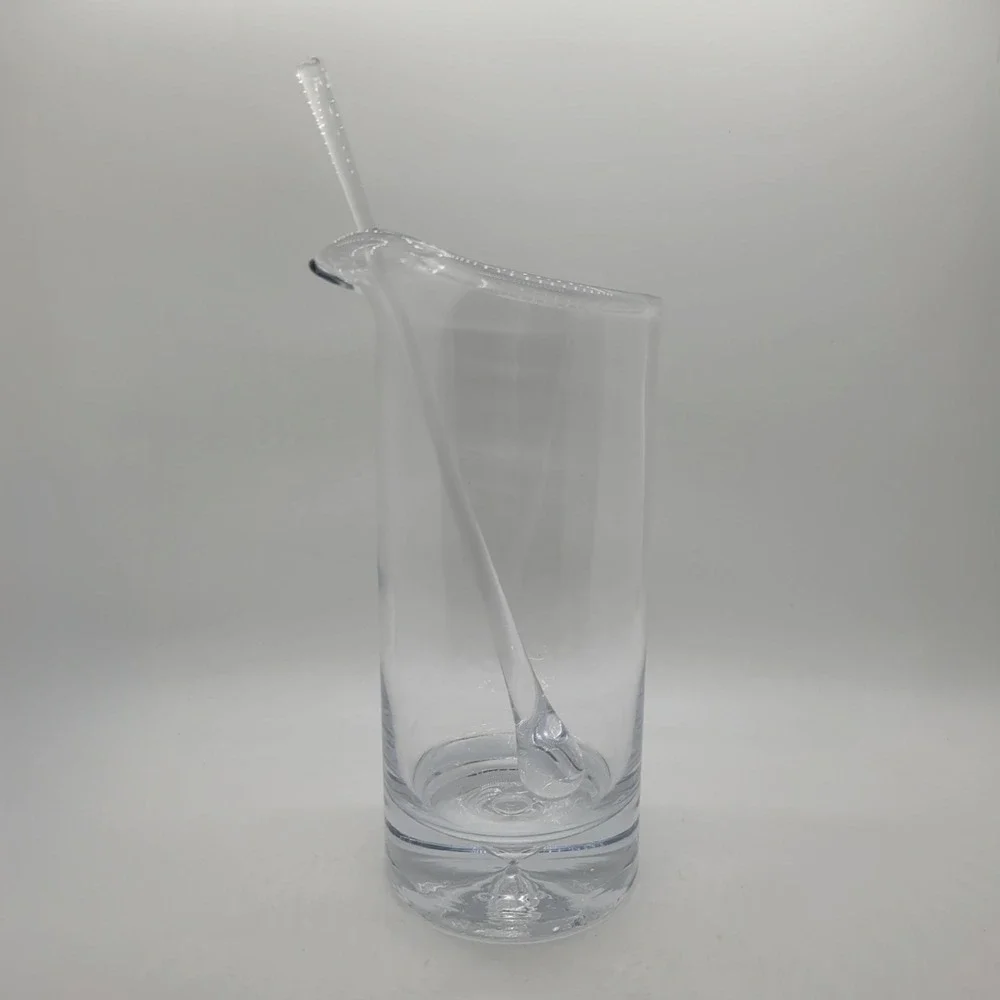 Hand Blown Clear Glass Martini Pitcher with Glass Stirrer Rod Barware